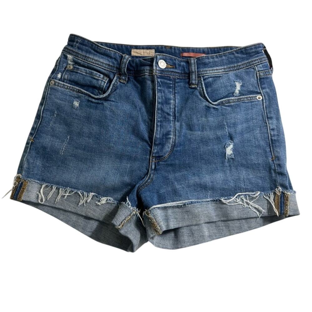 Pilcro Denim The Signature High Rise Shorts Size 27 Medium Wash Roll Cuff EUC